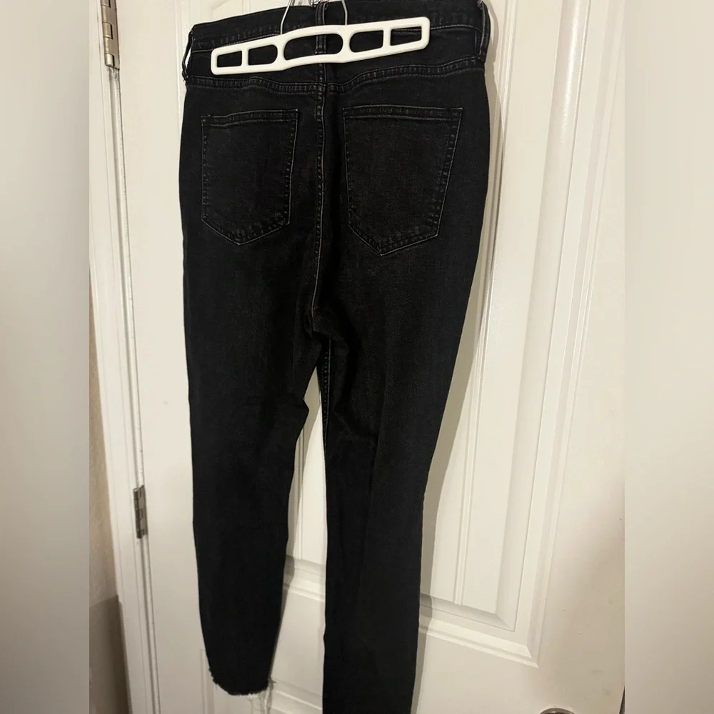 Free People Womens Curvy 29 Black Stretch Denim High Rise Skinny Button Fly Jean